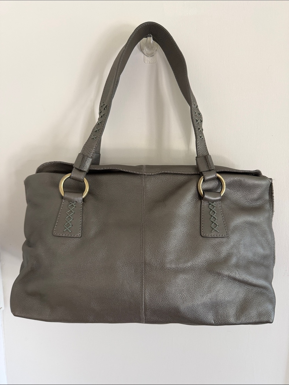 Sigrid Olsen Pewter Gray Soft Leather Shoulder Bag with Stitching Detail